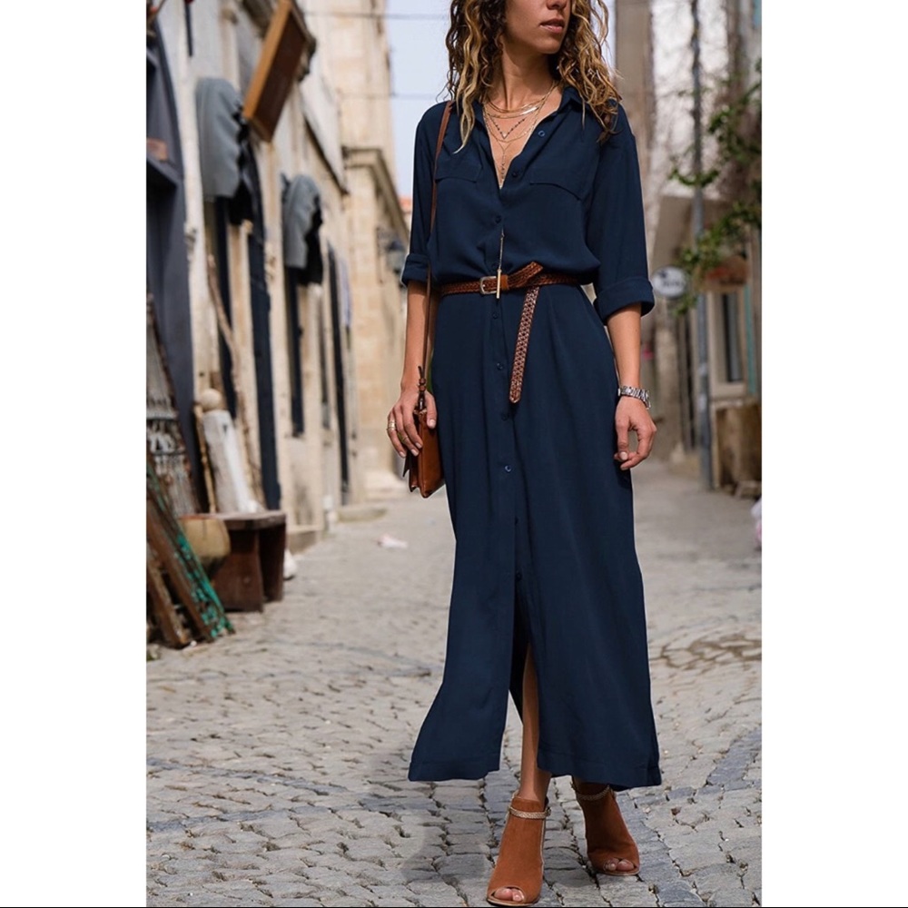 Nenona size L navy blue shirt dress